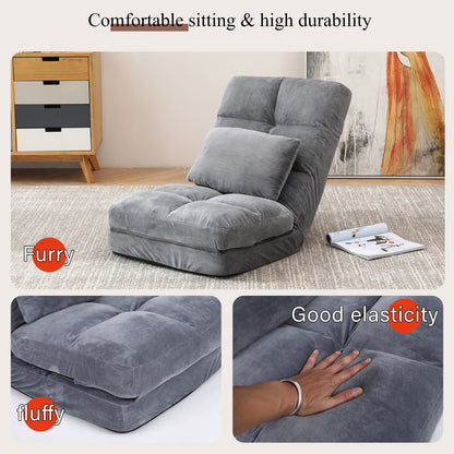 Indoor Chaise Lounge Sofa, Floor Chair with Back Support for Adults, 14 Angle Adjustment Recliner Chair, Folding Floor Lounger with Pillow