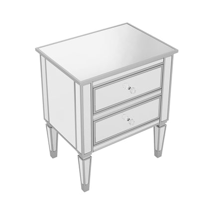 Elegant Mirrored Nightstand with 2 Drawers, Modern Silver Finished End Table Side Table for Living Room Bedroom