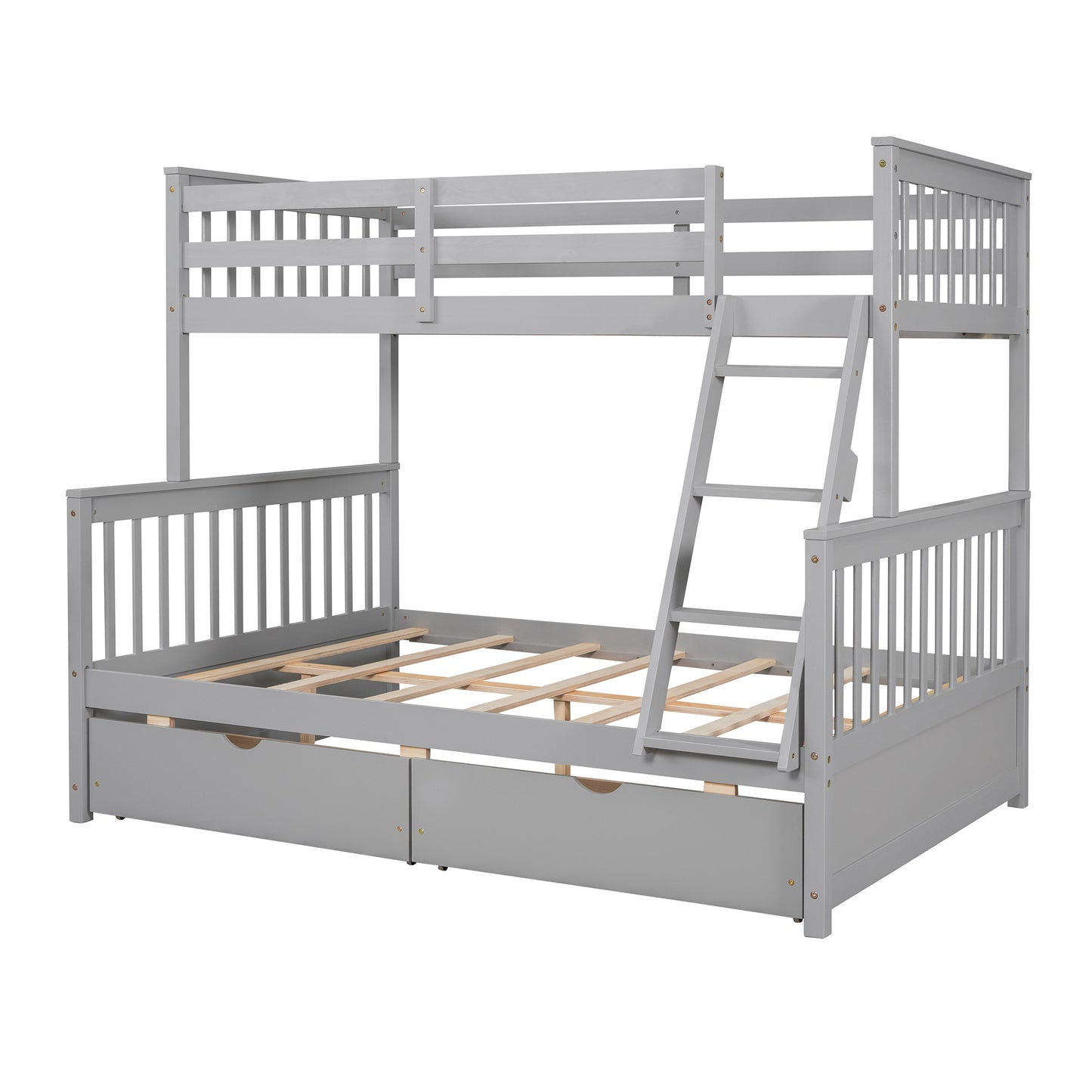 Twin-Over-Full Bunk Bed with Ladders and Two Storage Drawers(Gray)( old sku:LT000165AAE）