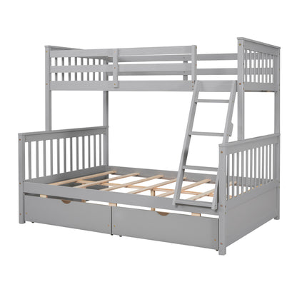 Twin-Over-Full Bunk Bed with Ladders and Two Storage Drawers(Gray)( old sku:LT000165AAE）