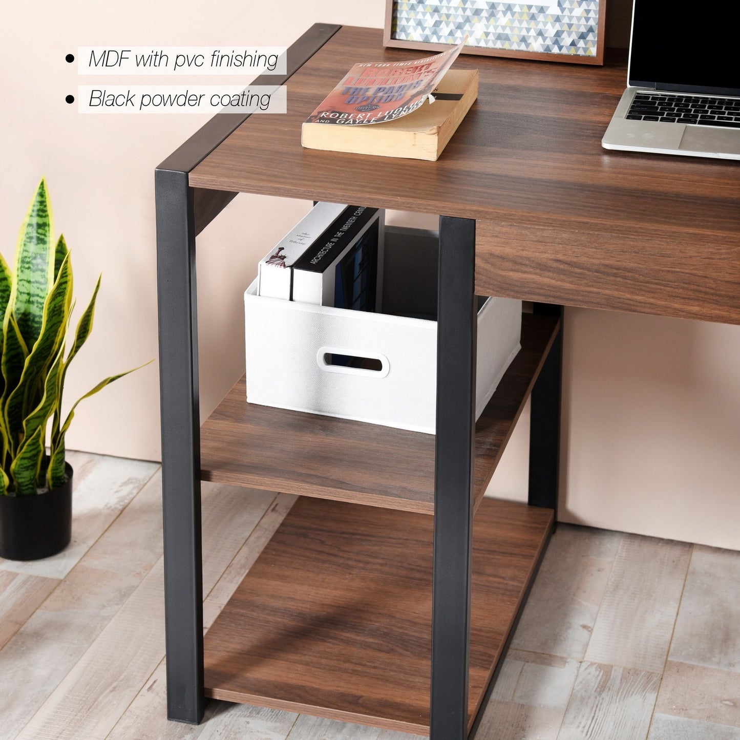 47.2" Home Office Desk / Computer Desk, Storage Desk Morden Style with Open Shelves Worksation, Brown & Black