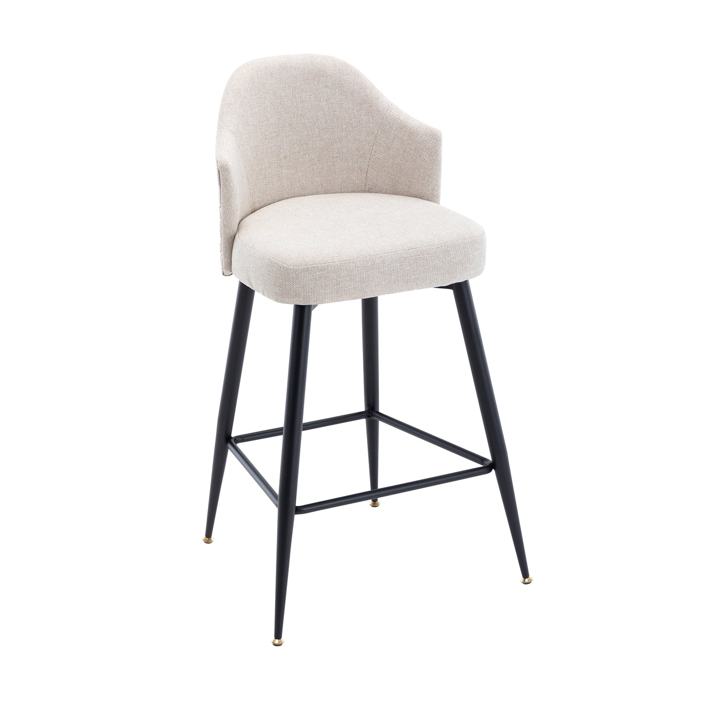 Set of 2 Counter Bar Stools, Fabric Upholstered Bar Stool with Nailhead Trim Back, Metal Legs in Matte Black, 25.59" H Seat Height