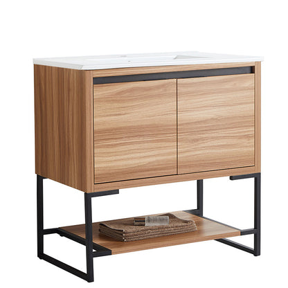 36 inches Wood Freestanding Bathroom Vanity Combo with Integrated Ceramic Sink and 2 Soft Close Doors