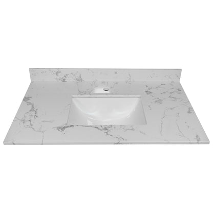 Montary 31inch bathroom stone vanity top engineered white marble color with undermount ceramic sink and single faucet hole with backsplash