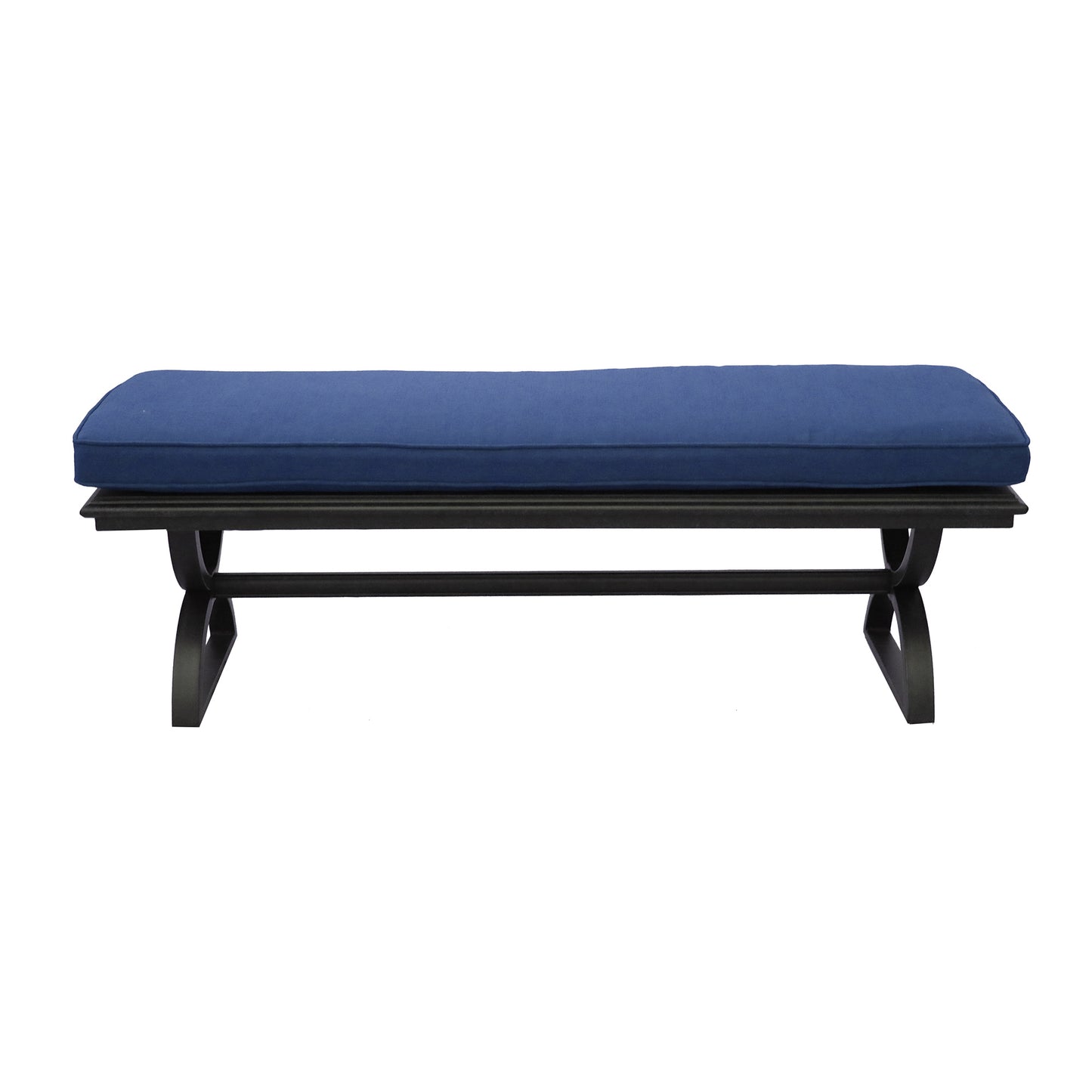 Outdoor Aluminum Bench with Cushion, Dark Lava Bronze/Navy Blue