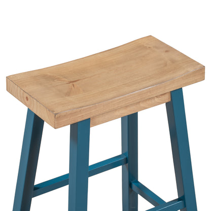 TOPMAX Farmhouse Rustic 2-piece Counter Height Wood Kitchen Dining Stools for Small Places, Light Walnut+Blue