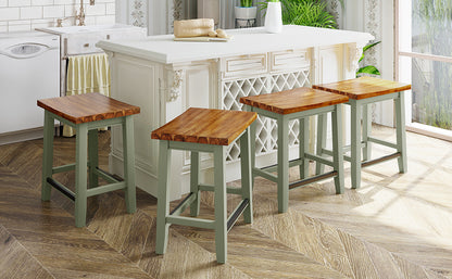 TOPMAX Farmhouse Rustic 4-Piece Wood Dining Stools Set, Counter Height Dining Stools, Green