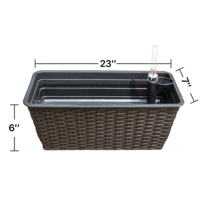 Yaddo 23 x 7 x 6 Thin Rectangular Smart Self-Watering Planter in Espresso