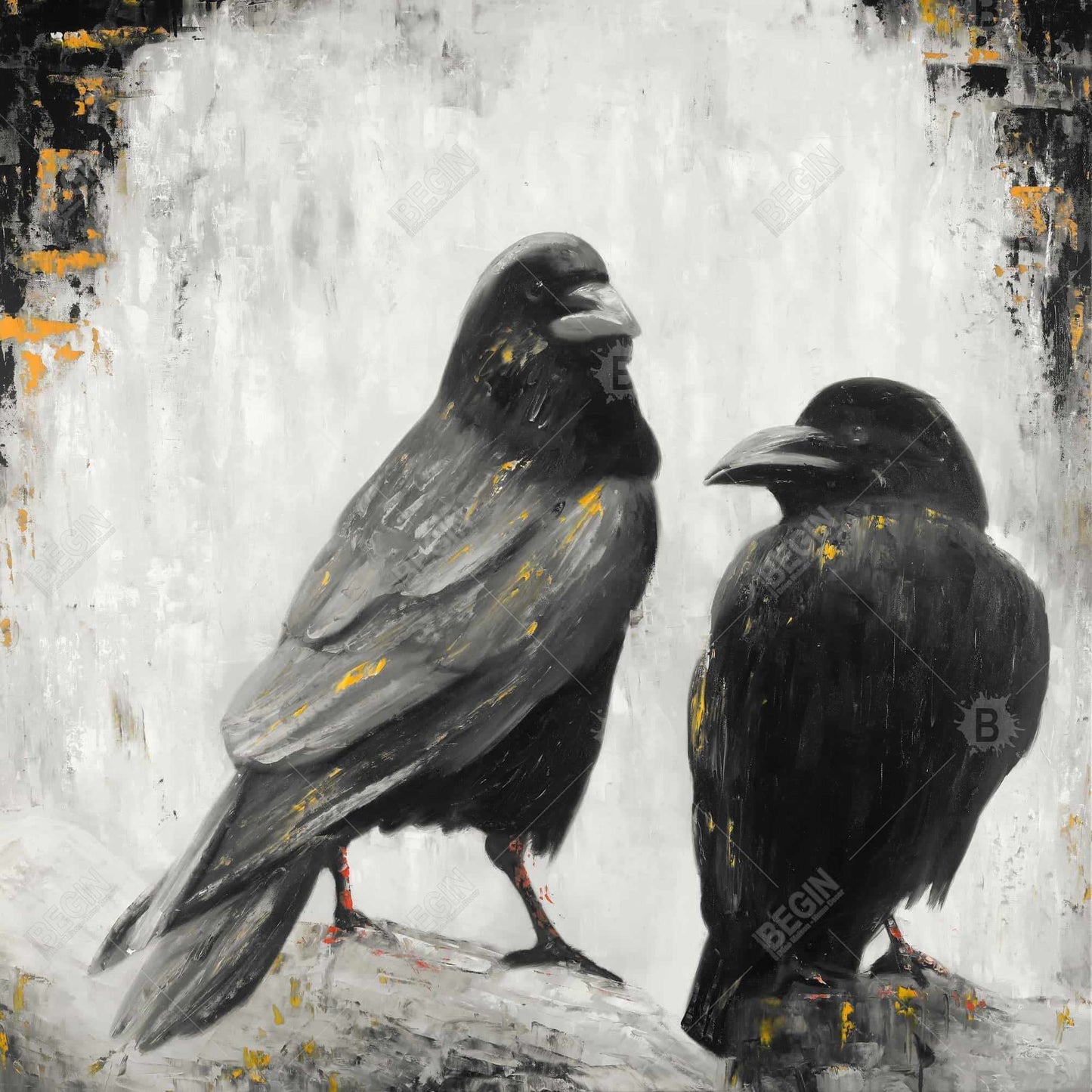 Two crows birds - 32x32 Print on canvas