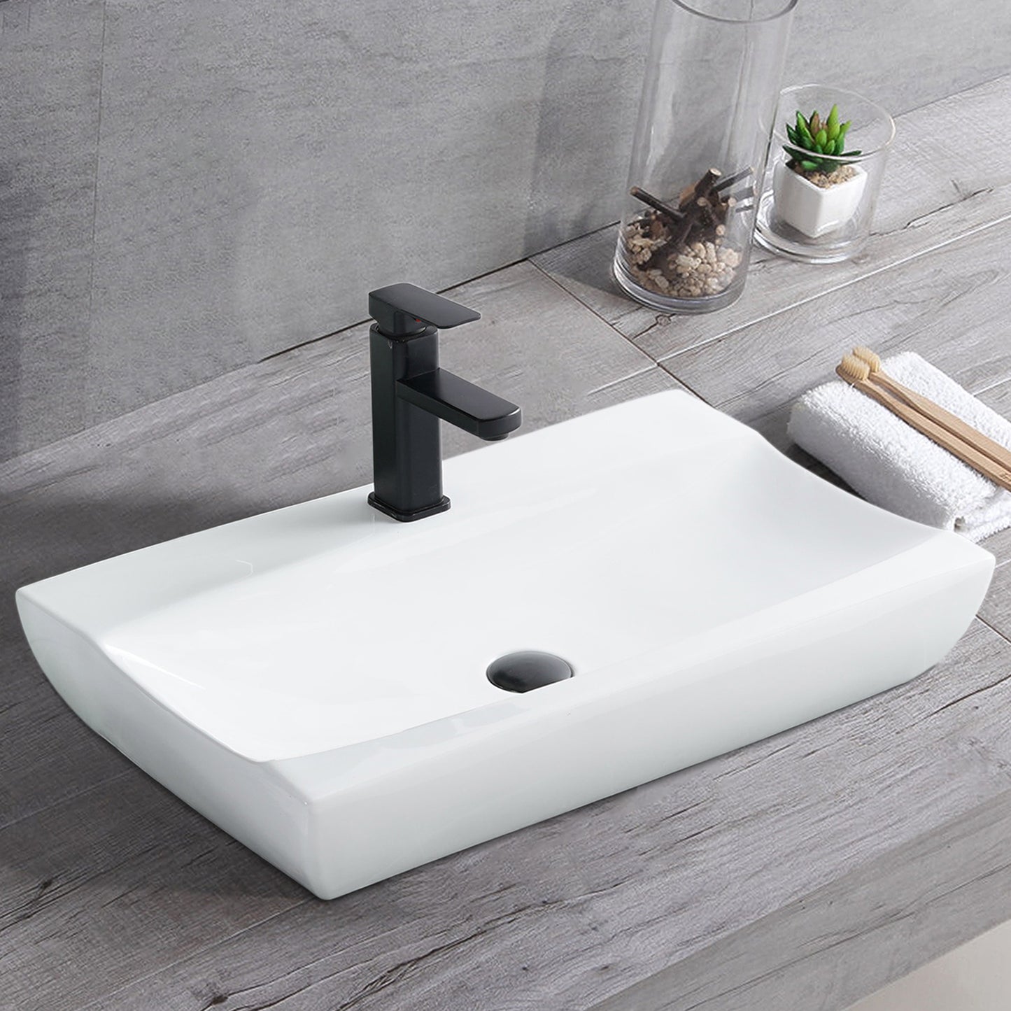 Vessel  Bathroom Sink Basin in White Ceramic