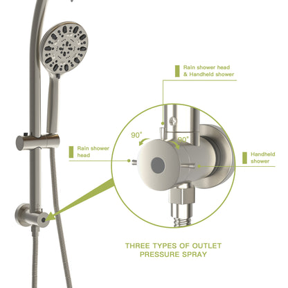 Multi Function Dual Shower Head - Shower System with 4.7" Rain Showerhead, 7-Function Hand Shower, Adjustable Slide Bar,Brushed Nickel