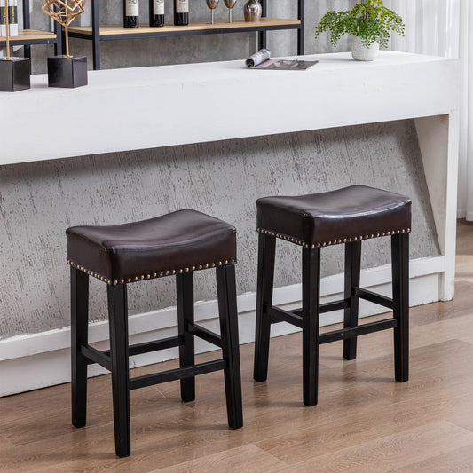 A&A Furniture,Counter Height 26" Bar Stools for Kitchen Counter Backless  Faux Leather Stools Farmhouse Island Chairs (26 Inch, Brown, Set of 2)