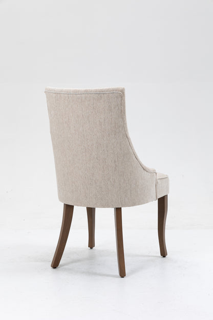 Exquisite Cream Linen Fabric Upholstered Strip Back Dining Chair with Solid Wood Legs 2 Pcs