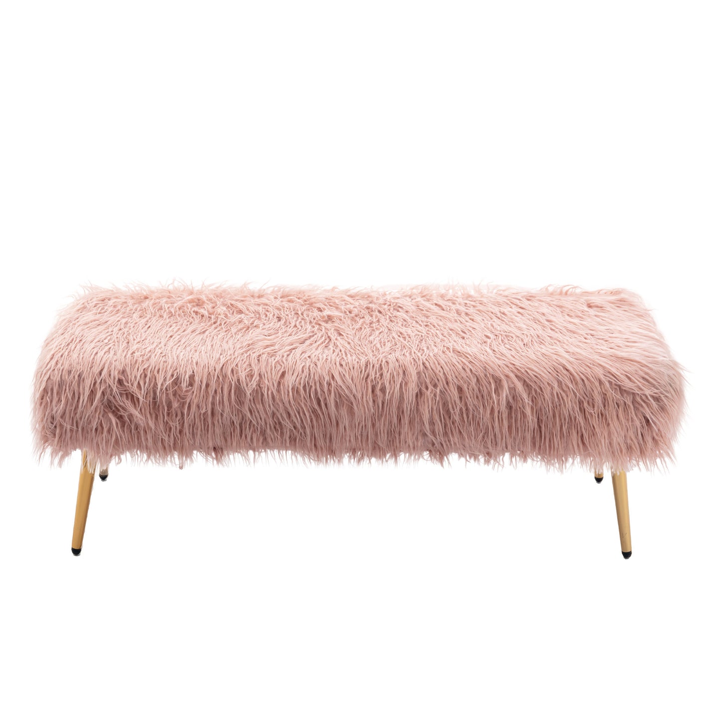 HengMing Faux Fur Plush Ottoman Bench, Modern Fluffy Upholstered Bench for Entryway Dining Room Living Room Bedroom, Pink