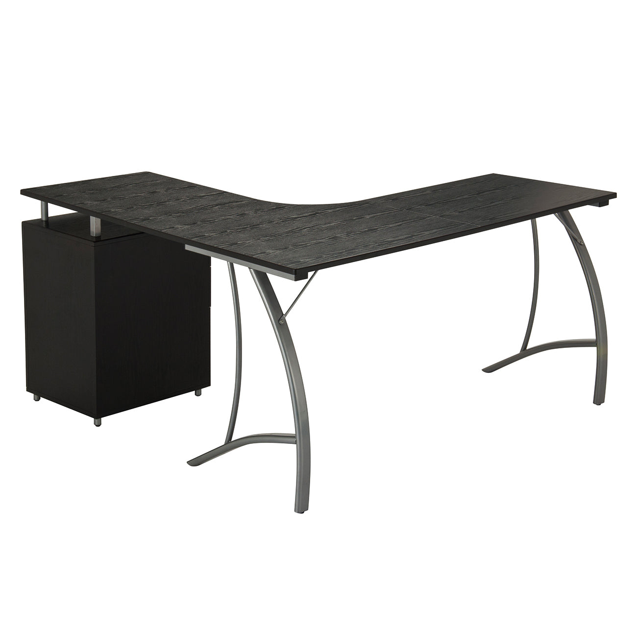 Techni Mobili Modern L- Shaped Computer Desk with File Cabinet and Storage, Espresso