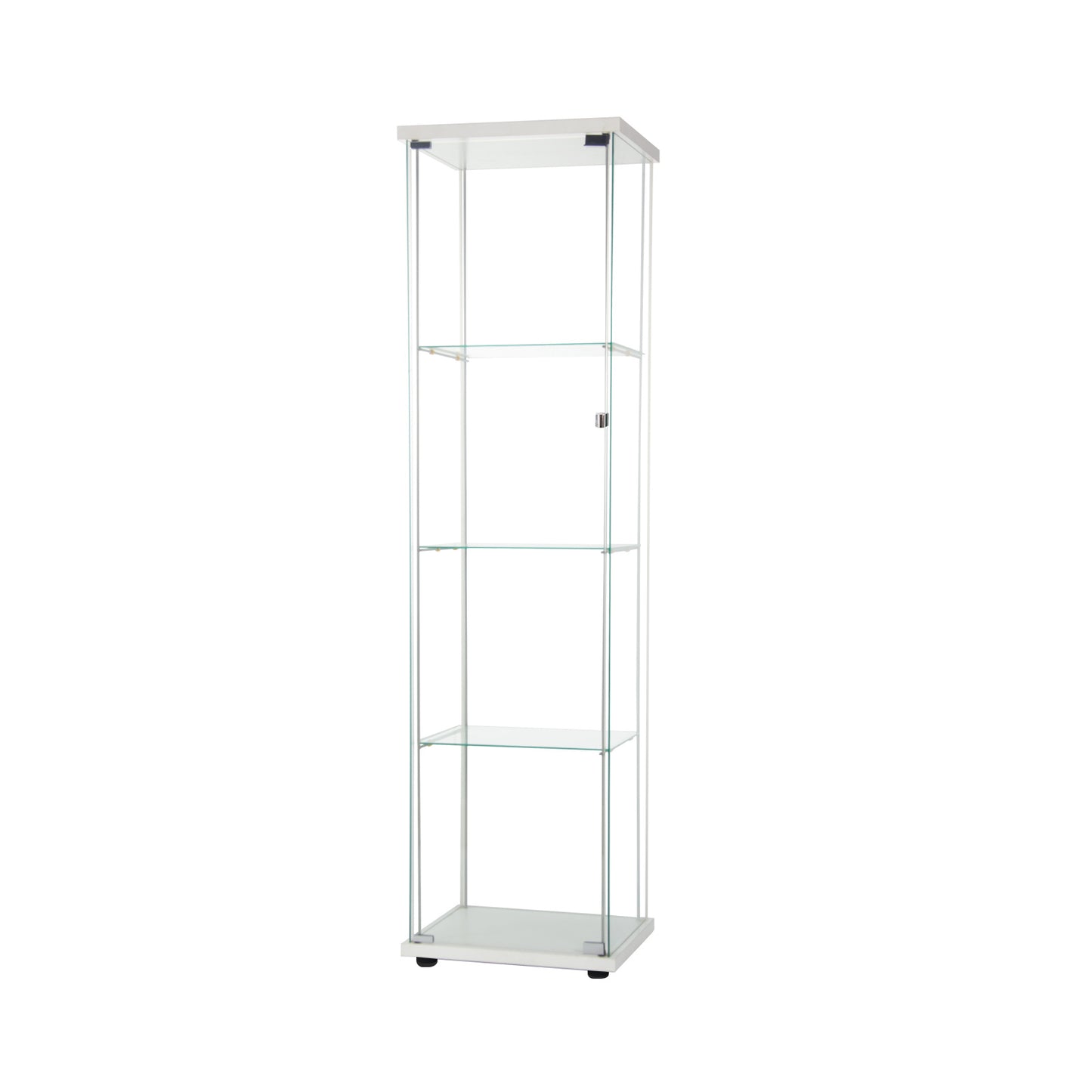 Glass Cabinet-w       Glass Display Cabinet 4 Shelves with Door, Floor Standing Curio Bookshelf for Living Room Bedroom Office, 64” x 17”x 14.5”, White