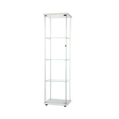 Glass Cabinet-w       Glass Display Cabinet 4 Shelves with Door, Floor Standing Curio Bookshelf for Living Room Bedroom Office, 64” x 17”x 14.5”, White