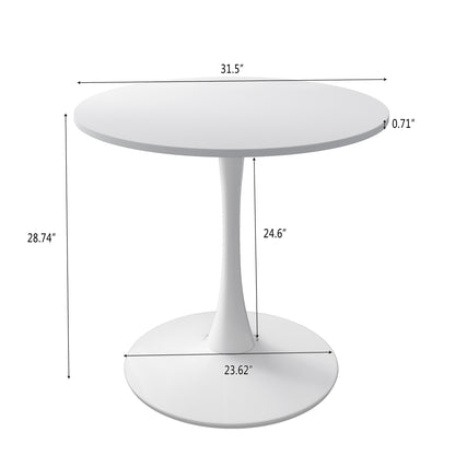 32"Modern Round Dining Table with Round MDF Table Top,Metal Base Dining Table, End Table Leisure Coffee Table,White