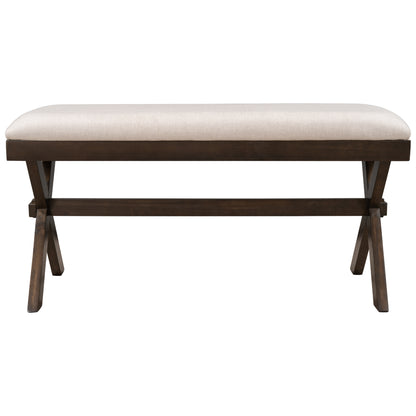 TOPMAX Farmhouse Rustic Wood Kitchen Upholstered Dining Bench, Brown+ Beige