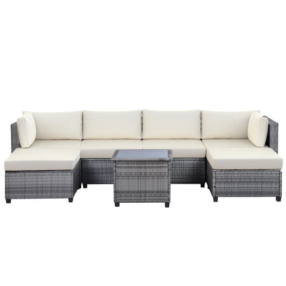 U_Style 7 Piece Rattan Sectional Seating Group with Cushions, Outdoor Ratten Sofa NEW!