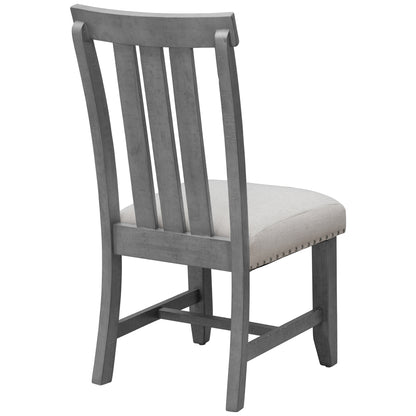 TREXM Set of 2 Fabric Upholstered Dining Chairs with Sliver Nails and Solid Wood Legs (Gray)