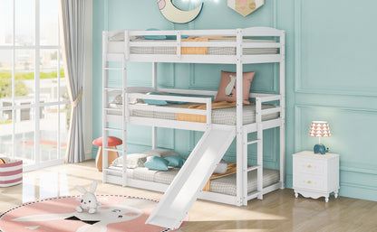 Twin over Twin over Twin Adjustable Triple Bunk Bed with Ladder and Slide,White(OLD SKU:SM000508AAK)(Expected Arrival Time:7.15)