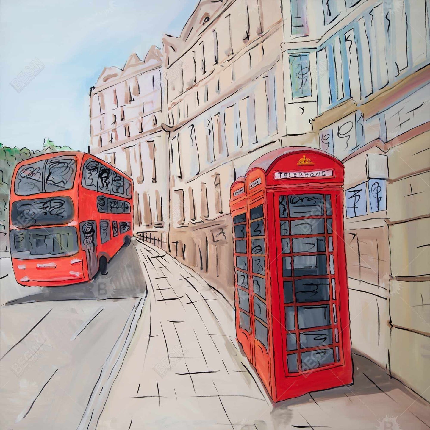 London bus and telephone booth  - 12x12 Print on canvas