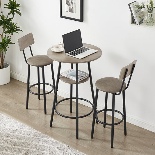 JHX Bar Table Set with 2 Bar stools PU Soft seat with backrest (Grey,23.62’’L*23.62’’W*35.43’’H)