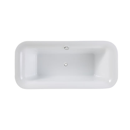59"L x 31.5"W Acrylic Art Freestanding Alone White Soaking Bathtub with Brushed Nickel Overflow and Pop-up Drain