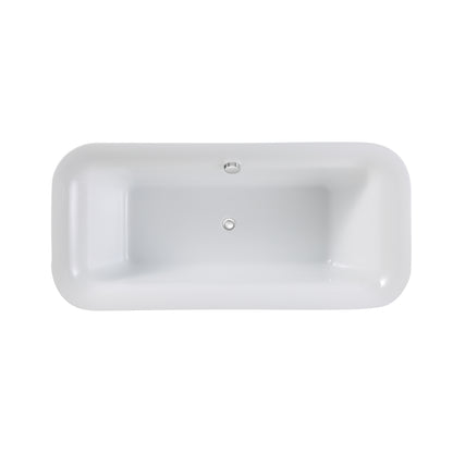 67"L x 31.5"W Acrylic Art Freestanding Alone White Soaking Bathtub with Brushed Nickel Overflow and Pop-up Drain