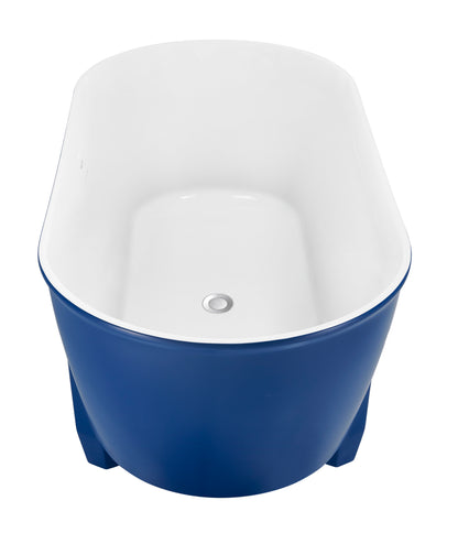 59" 100% Acrylic Freestanding Bathtub，Contemporary Soaking Tub，white inside and blue outside，Four corner bathtub