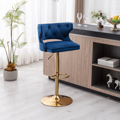 Bar Stools With Back and Footrest Counter Height Dining Chairs-Velvet Blue-2PCS/SET