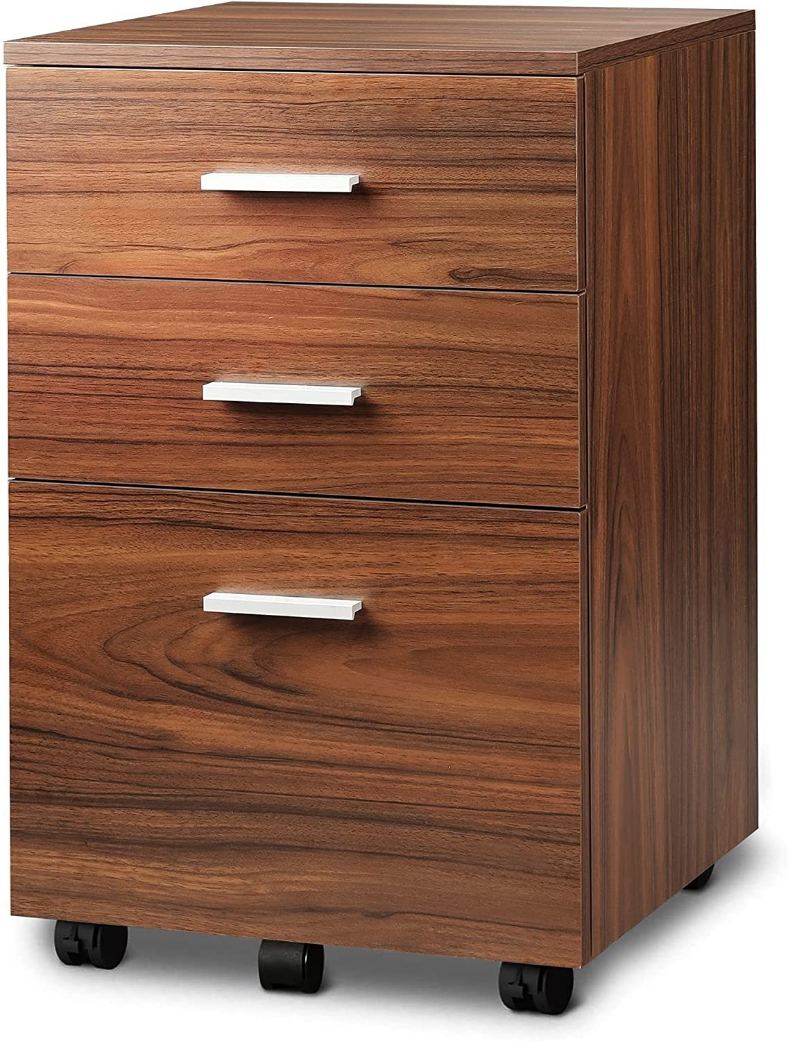 3 Drawer Wood Mobile File Cabinet, Rolling Filing Cabinet for Letter/A4 Size, Walnut