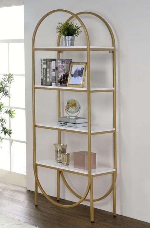 ACME Lightmane Bookshelf, White High Gloss & Gold 92662