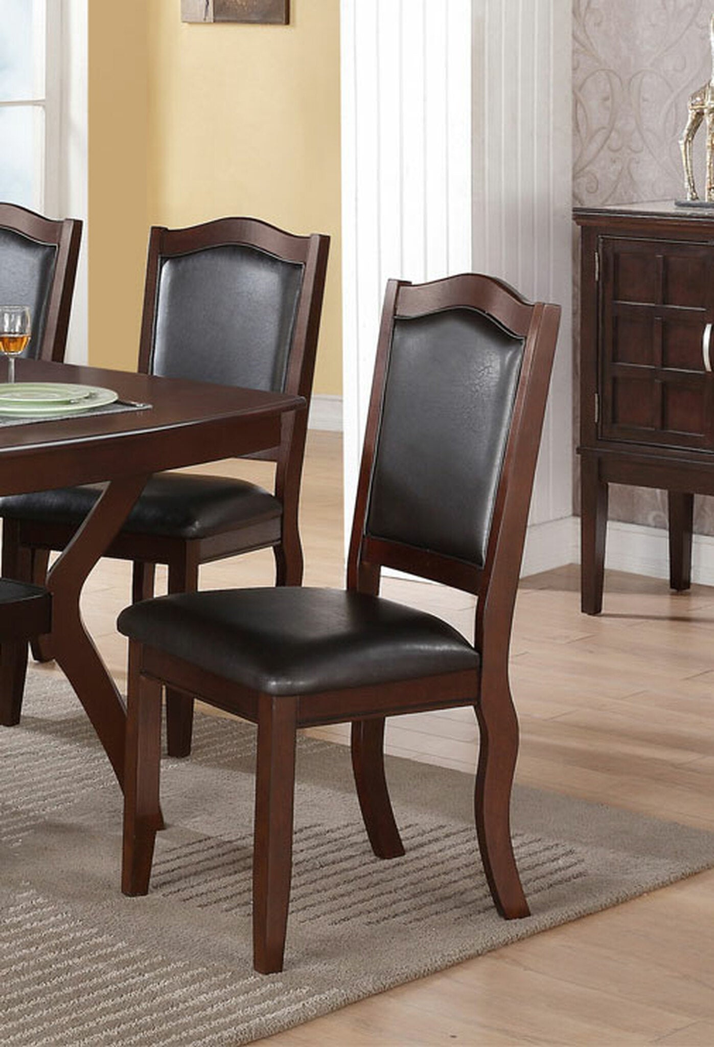 Traditional Formal Set of 2 Chairs Dark Brown Espresso Dining Seatings Cushion Chair