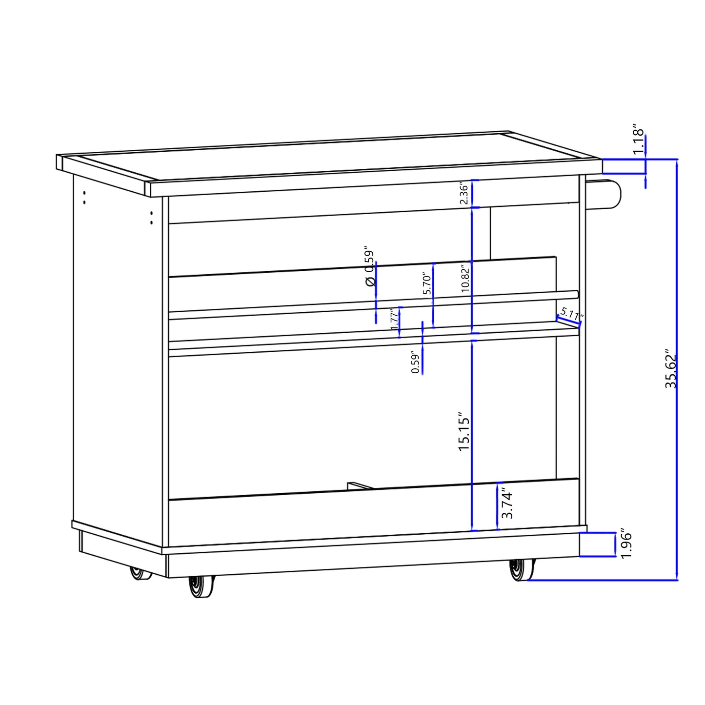 Kitchen Cart Rolling Mobile Kitchen Island Solid Wood Top, Kitchen Cart With 2 Drawers,Tableware Cabinet（Grey Blue）