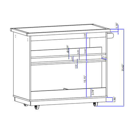 Kitchen Cart Rolling Mobile Kitchen Island Solid Wood Top, Kitchen Cart With 2 Drawers,Tableware Cabinet（Grey Blue）