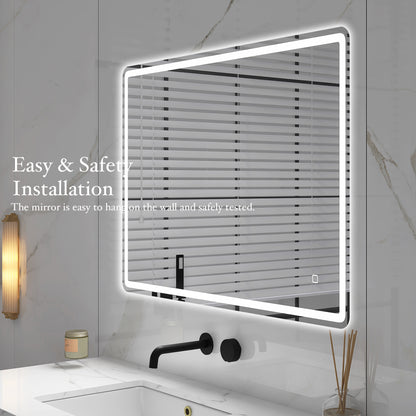 40 x 28 in.  Large Rectangular Frameless Wall-Mount Anti-Fog Bluetooth LED Light Bathroom Vanity Mirror