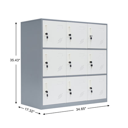 9 Doors Metal Storage Cabinet with Card Slot, Organizer,Shoes and Bags Steel Locker for Office, Home, Bank, School, Gym