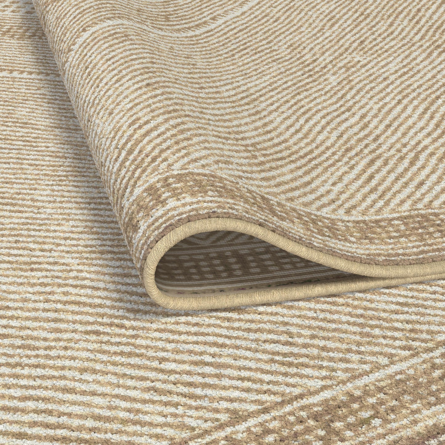 Benzara Beige and White Viscose Area Rug 8x10