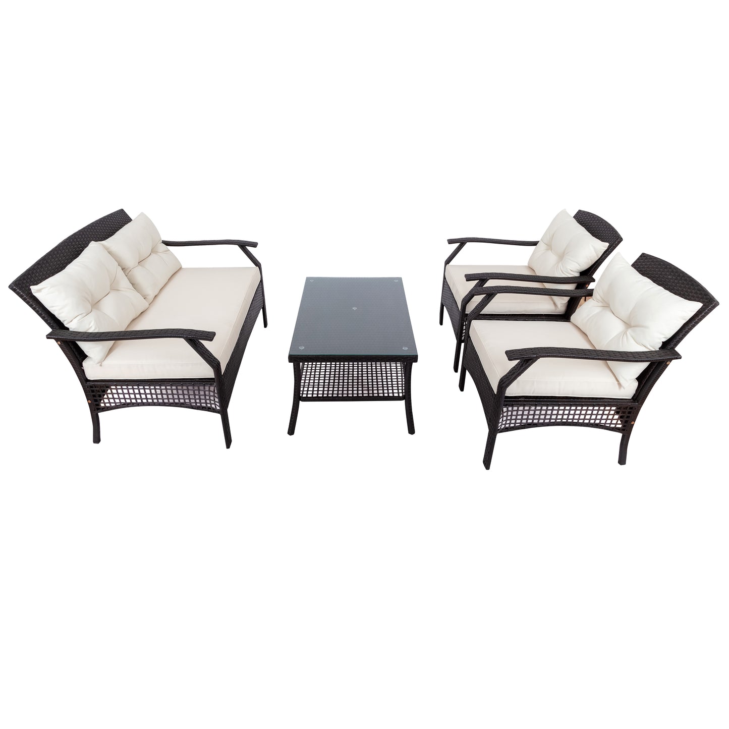 U_Style 4 Piece Rattan Sofa Seating Group with Cushions, Outdoor Ratten sofa