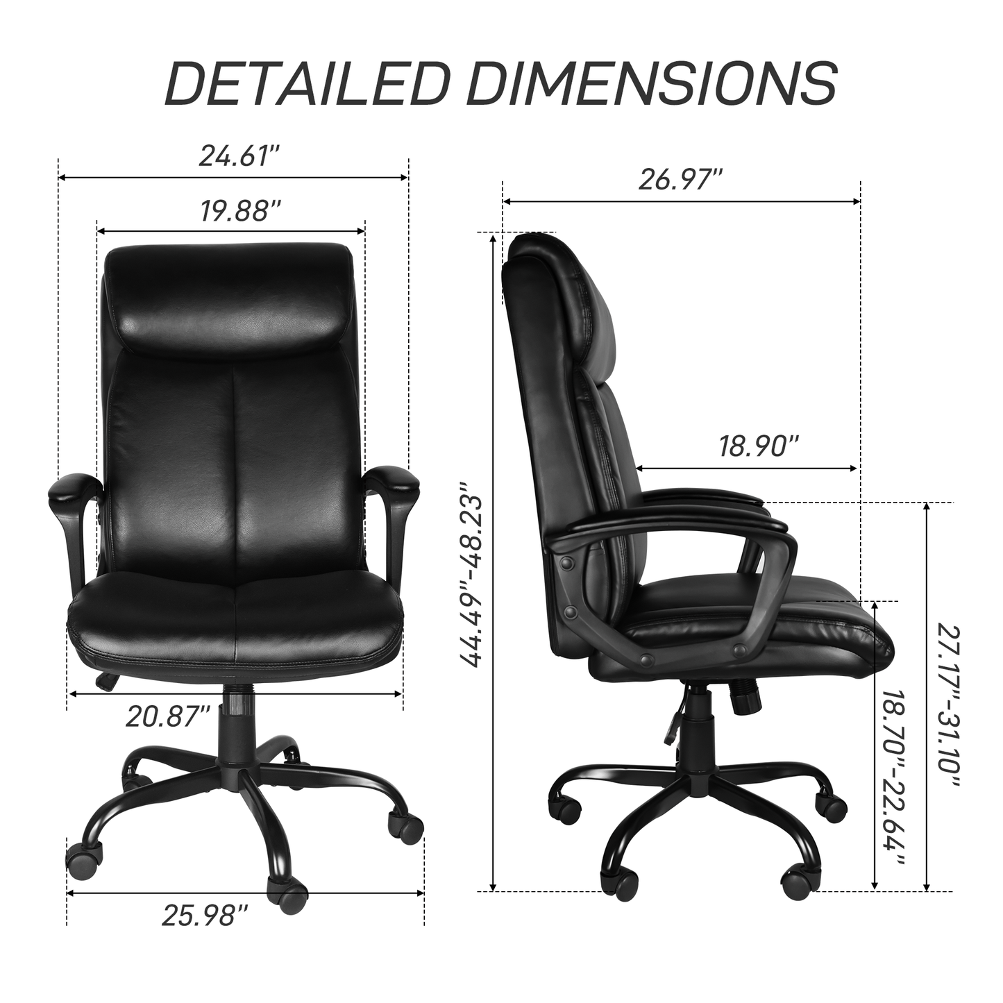 Office Desk Chair with High Quality PU Leather, Adjustable Height/Tilt, 360-Degree Swivel, 300LBS , Black