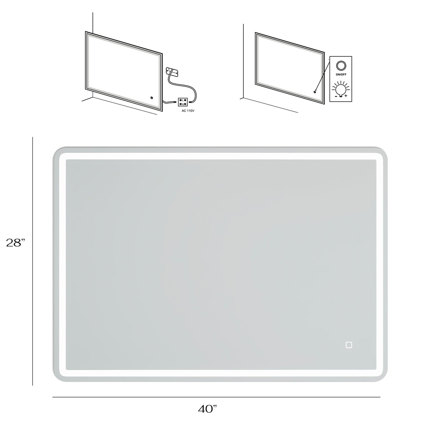 40 x 28 in.  Large Rectangular Frameless Wall-Mount Anti-Fog Bluetooth LED Light Bathroom Vanity Mirror