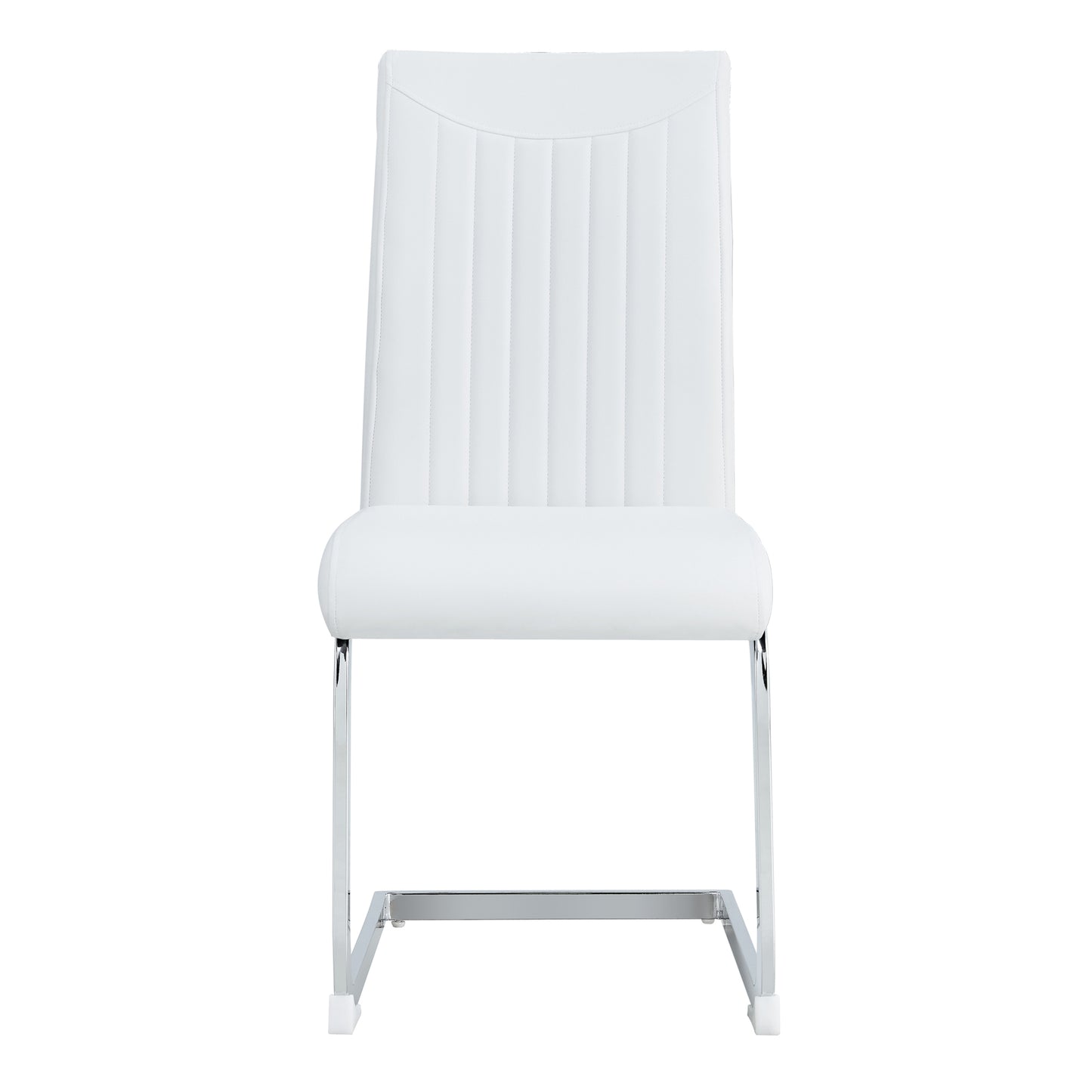 Modern Dining Plating leg Dining chair Chair, PU  Leather High Back Cushion Side  Chair with Vertical stripe backrest pattern for Dining Room Kitchen Vanity Patio Office Chair (Set of 4) (White+PU)