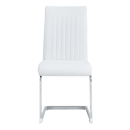 Modern Dining Plating leg Dining chair Chair, PU  Leather High Back Cushion Side  Chair with Vertical stripe backrest pattern for Dining Room Kitchen Vanity Patio Office Chair (Set of 4) (White+PU)