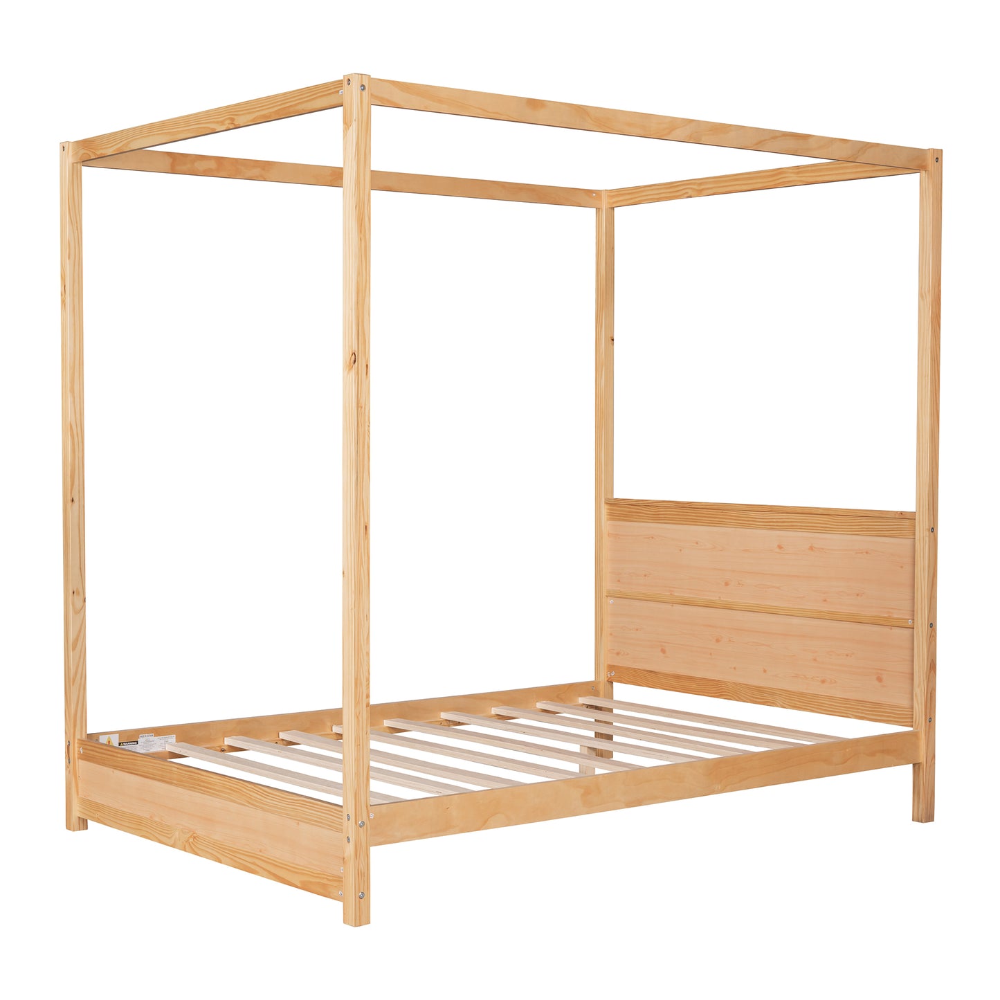 Full Size Canopy Platform Bed with Headboard and Support Legs,Natural