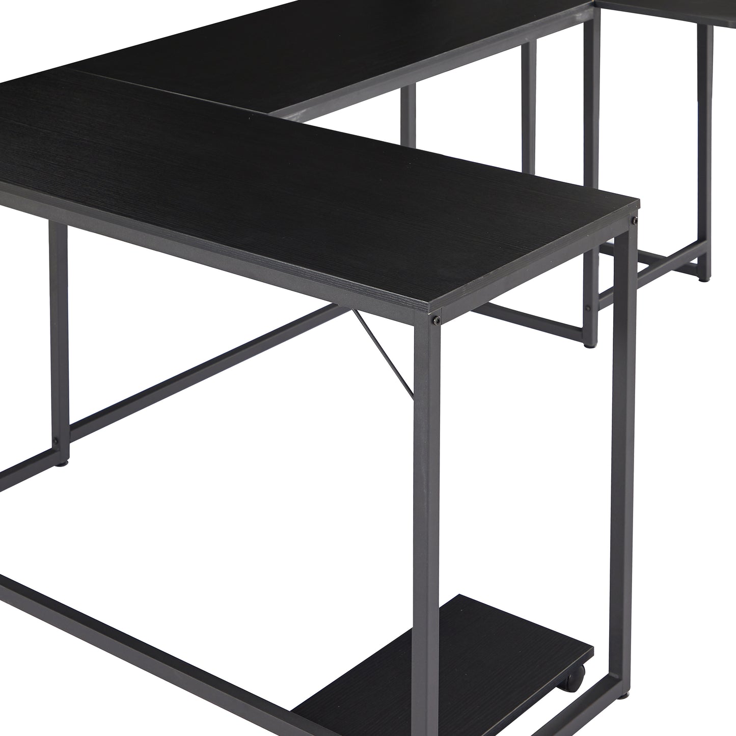 U-shaped Computer Desk, Industrial Corner Writing Desk with CPU Stand, Gaming Table Workstation Desk for Home Office (Black) (OLD SKU: WF198675AAB)