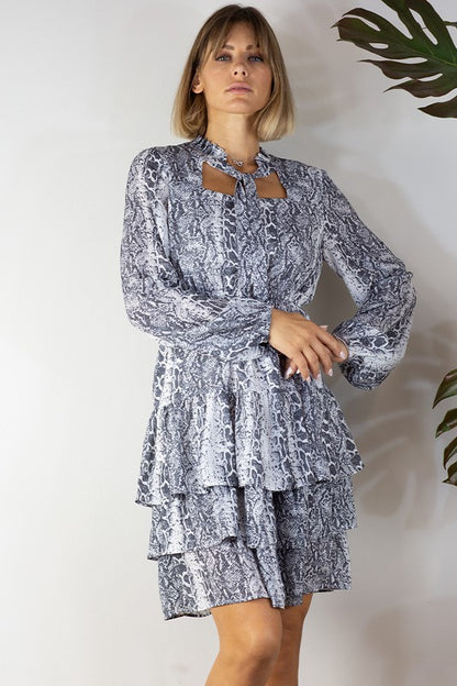 SNAKE PRINTED LONG SLEEVE DRESS