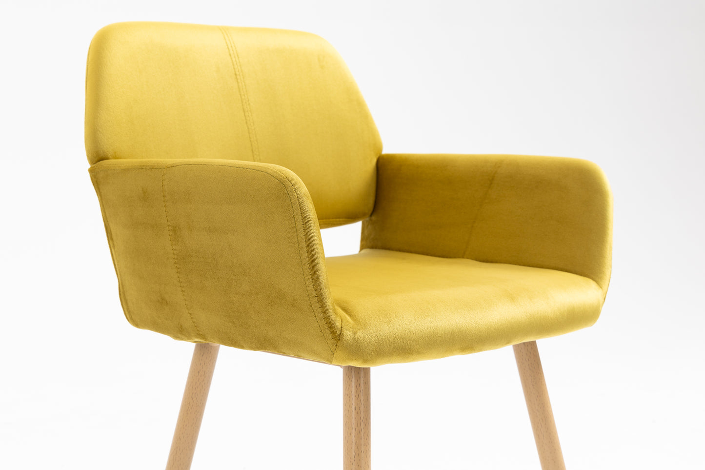 Velet Upholstered Side Dining Chair with Metal Leg(Yellow velet+Beech Wooden Printing Leg),KD backrest