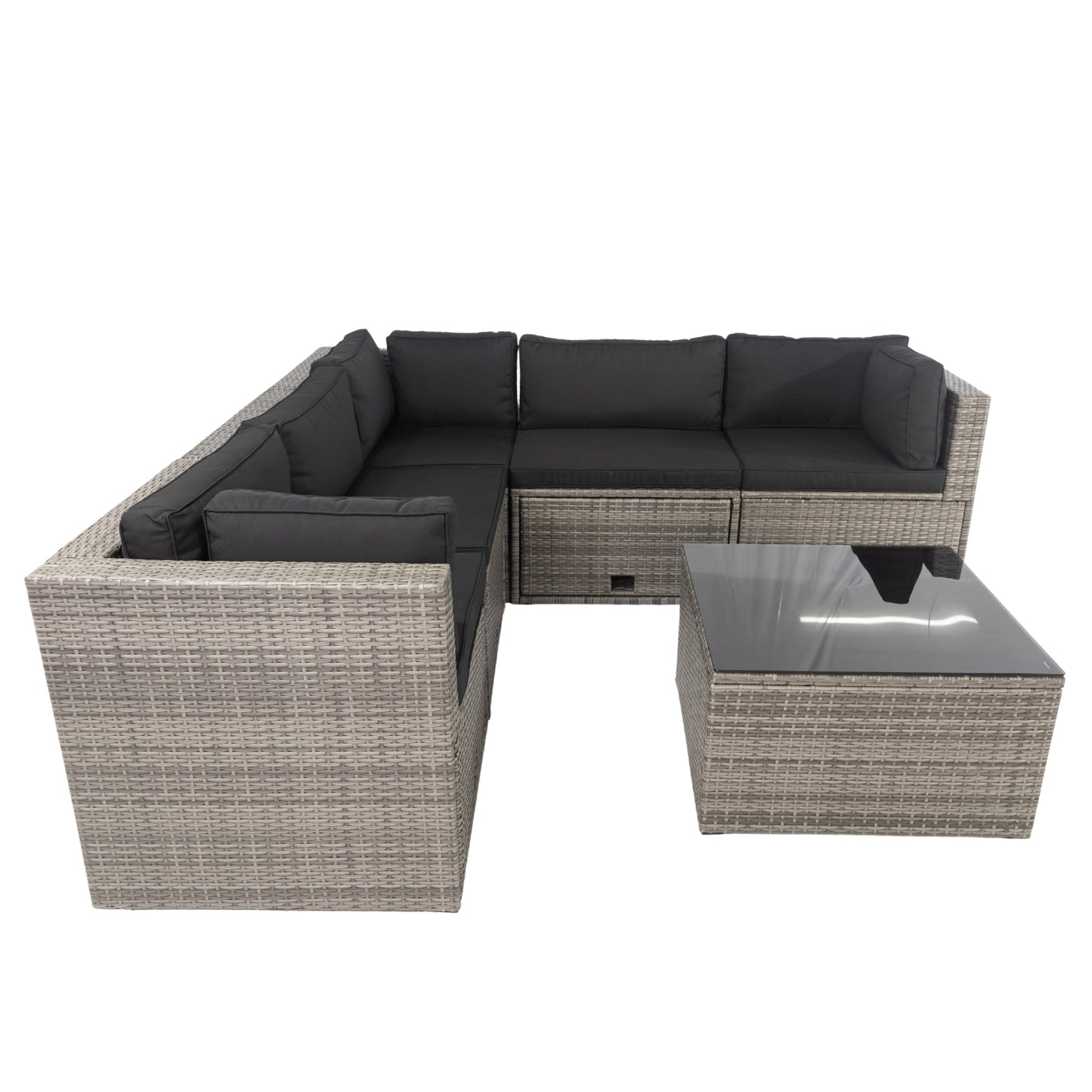 6 Pieces PE Rattan sectional Outdoor Furniture Cushioned  Sofa Set with 3 Storage Under Seat Grey